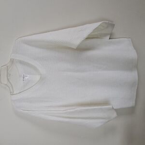 Venus white knit button down back 3/4 sleeve sweater, lightweight womens medium